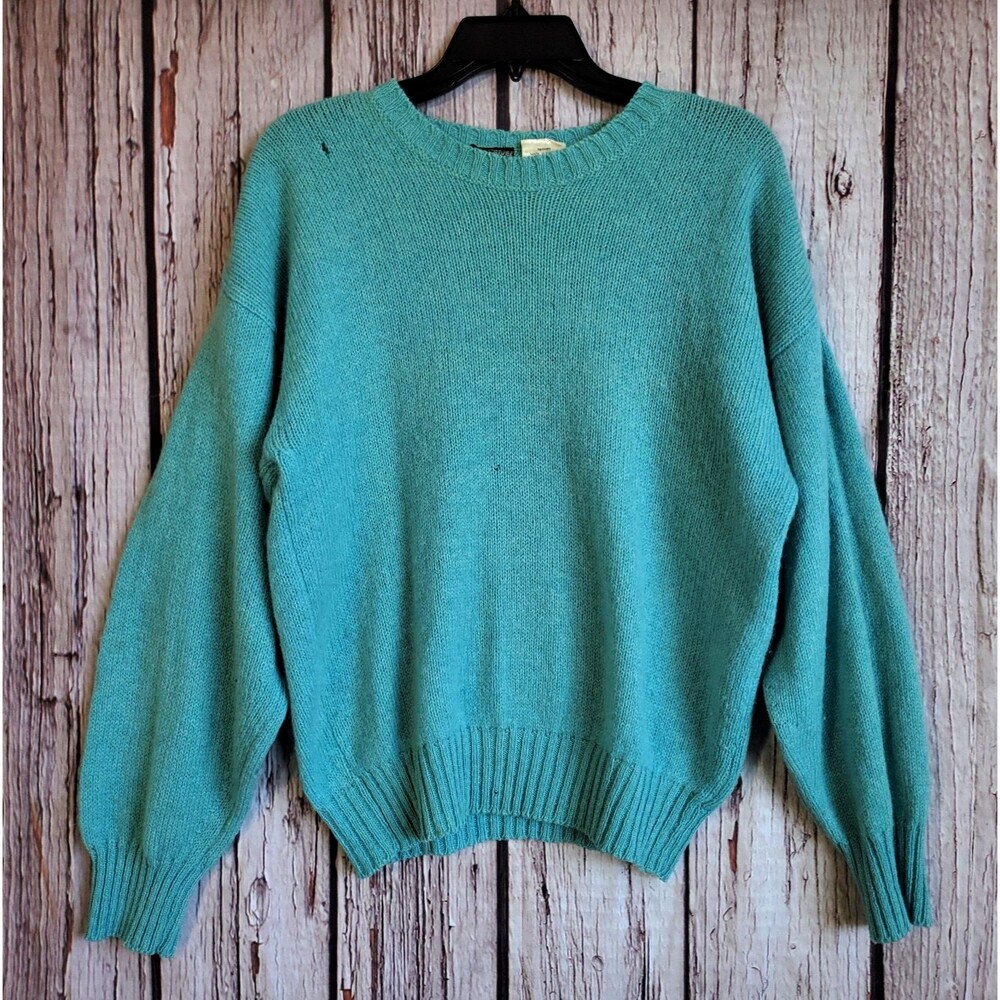 Vintage 1980s Ireland Wool Sweater Aqua Blue Crew S -M Mens James River Traders